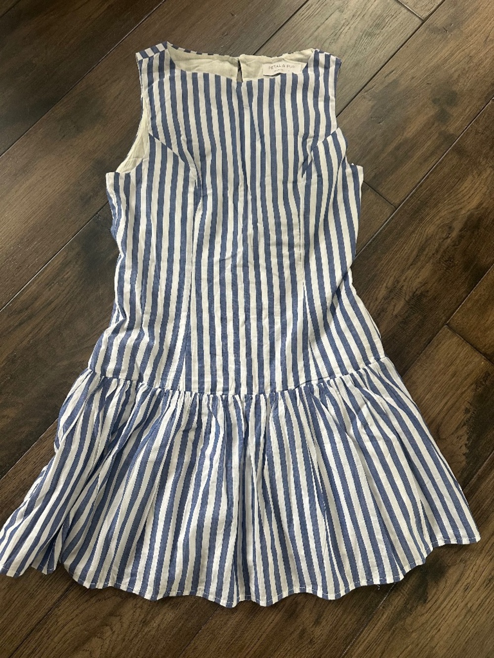 Blue and white striped mini dress